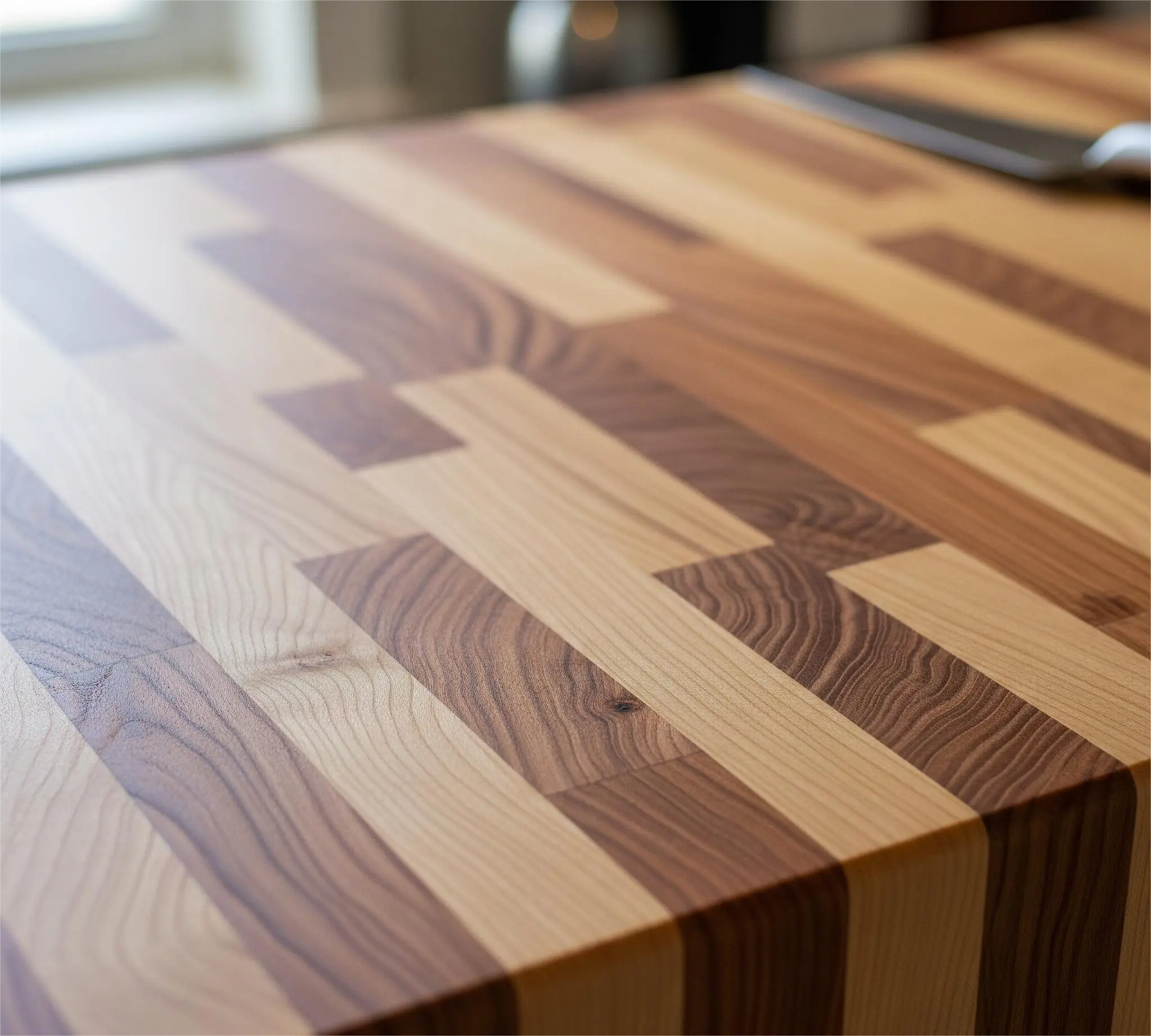 A kitchen island made from butcher block in an Orlando home.
