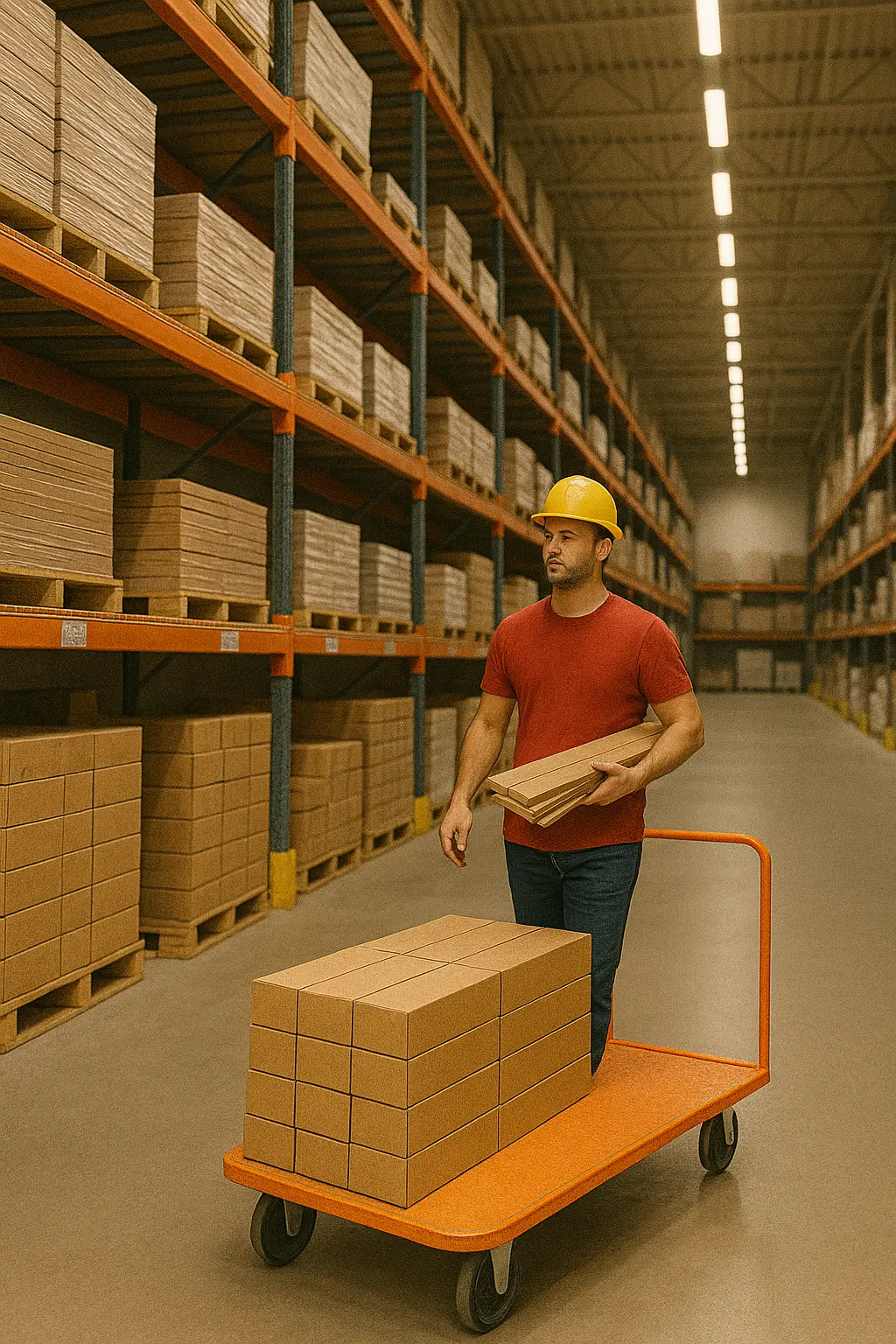 A contractor loading flooring into a truck, showing the fast pickup process.