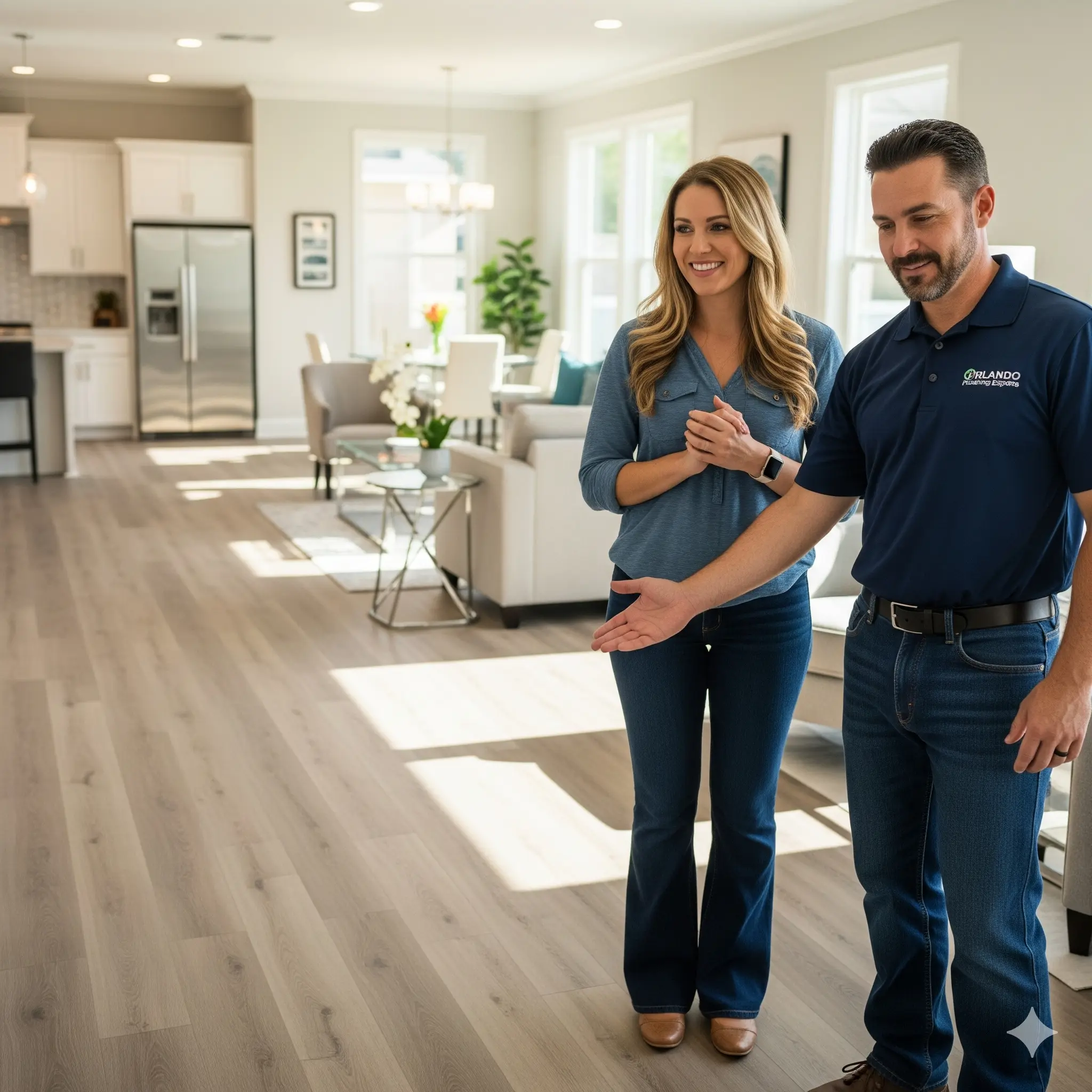 A contractor smiling at the money saved on an invoice for flooring.