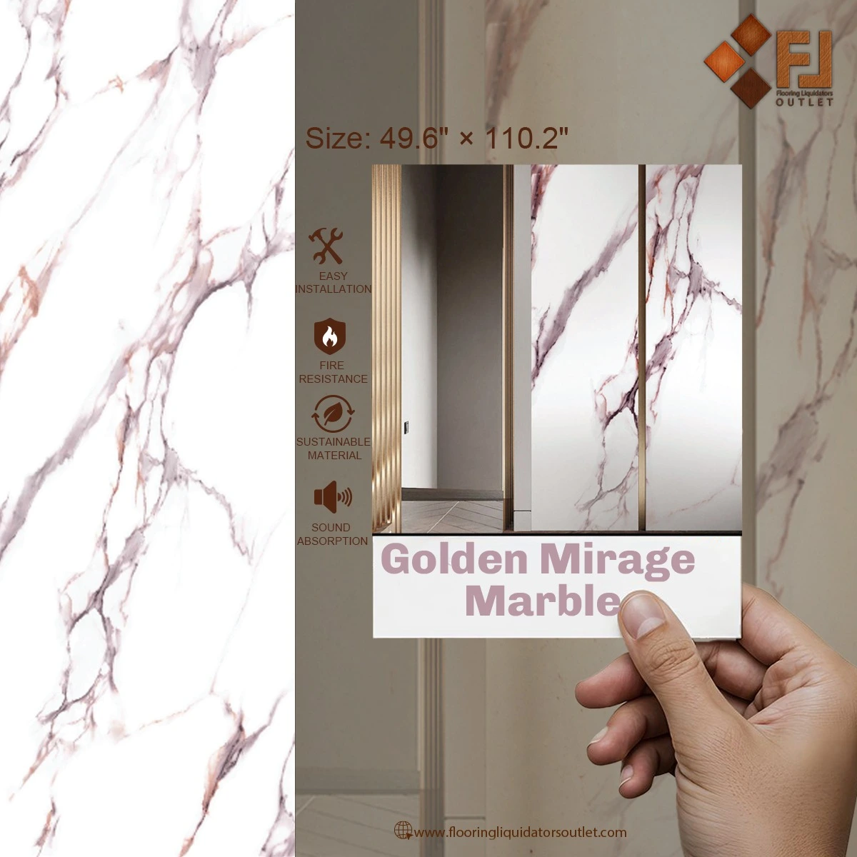 Golden Mirage UV marble wall panels for interiors