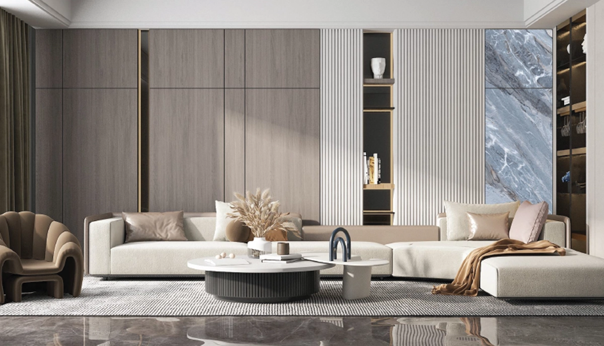 Room view marble panels installed