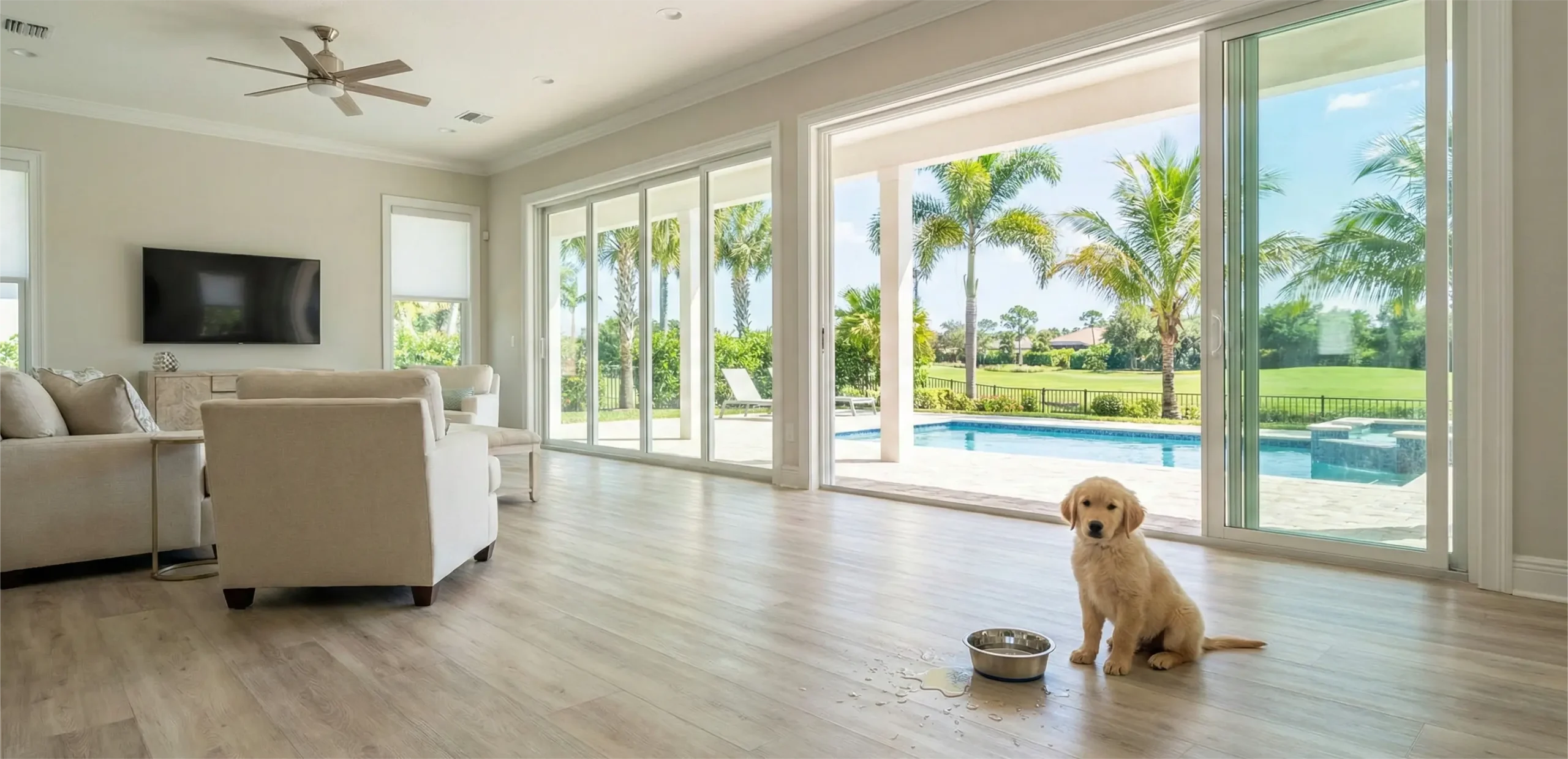 Close up of Ultra Noor waterproof LVP flooring Orlando easy clean demonstration