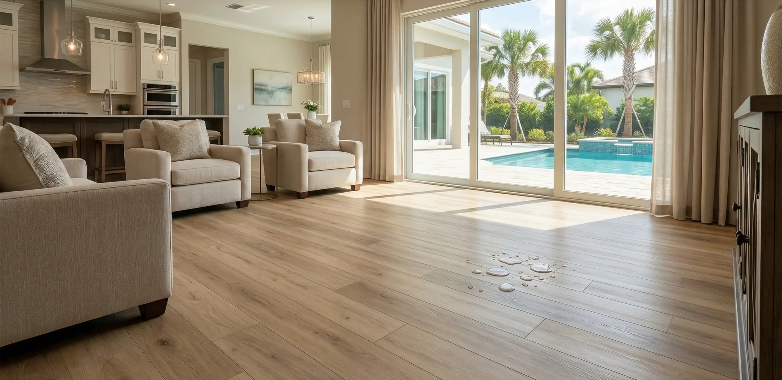 Professional installation of waterproof LVP flooring in Orlando showing the contrast with old damaged floors.