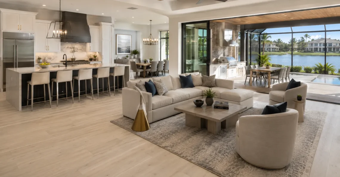 Luxury vinyl flooring installed in a high-end lakeside home in Orlando