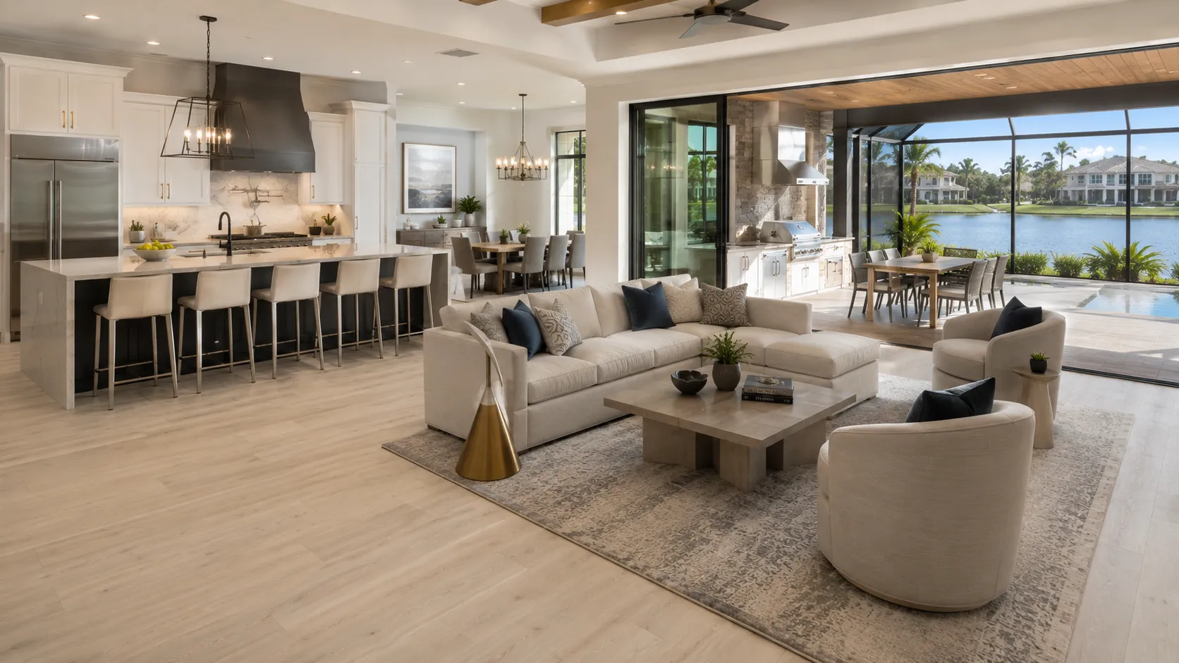 Luxury vinyl flooring installed in a high-end lakeside home in Orlando