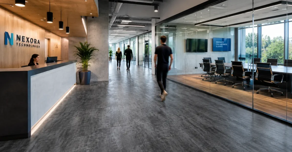 Commercial vinyl flooring installed in a high-traffic corporate office space