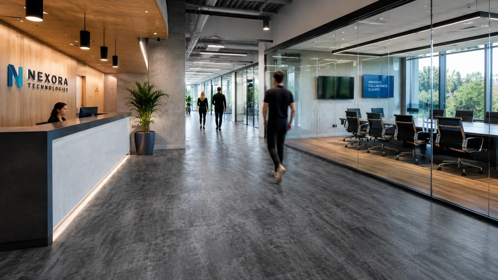 Commercial vinyl flooring installed in a high-traffic corporate office space by FL Outlet