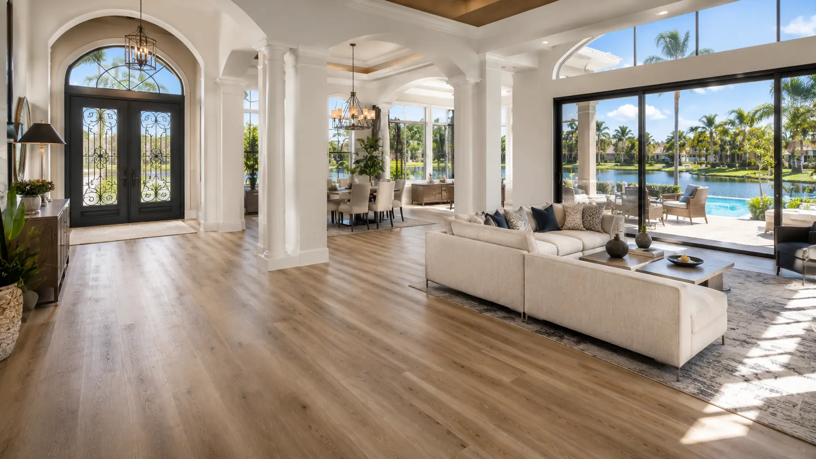 Luxury villa interior in Orlando showcasing premium flooring installed by FL Outlet
