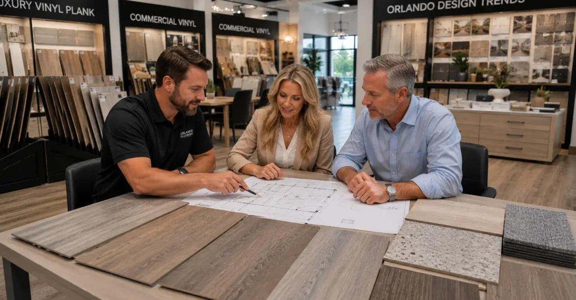 Flooring companies in Orlando professional consultation with contractor reviewing project details