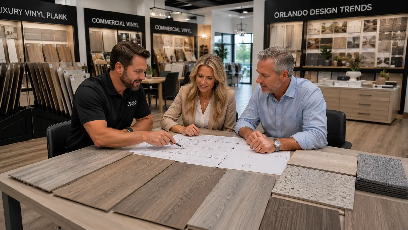 Flooring companies in Orlando professional consultation with contractor reviewing project details