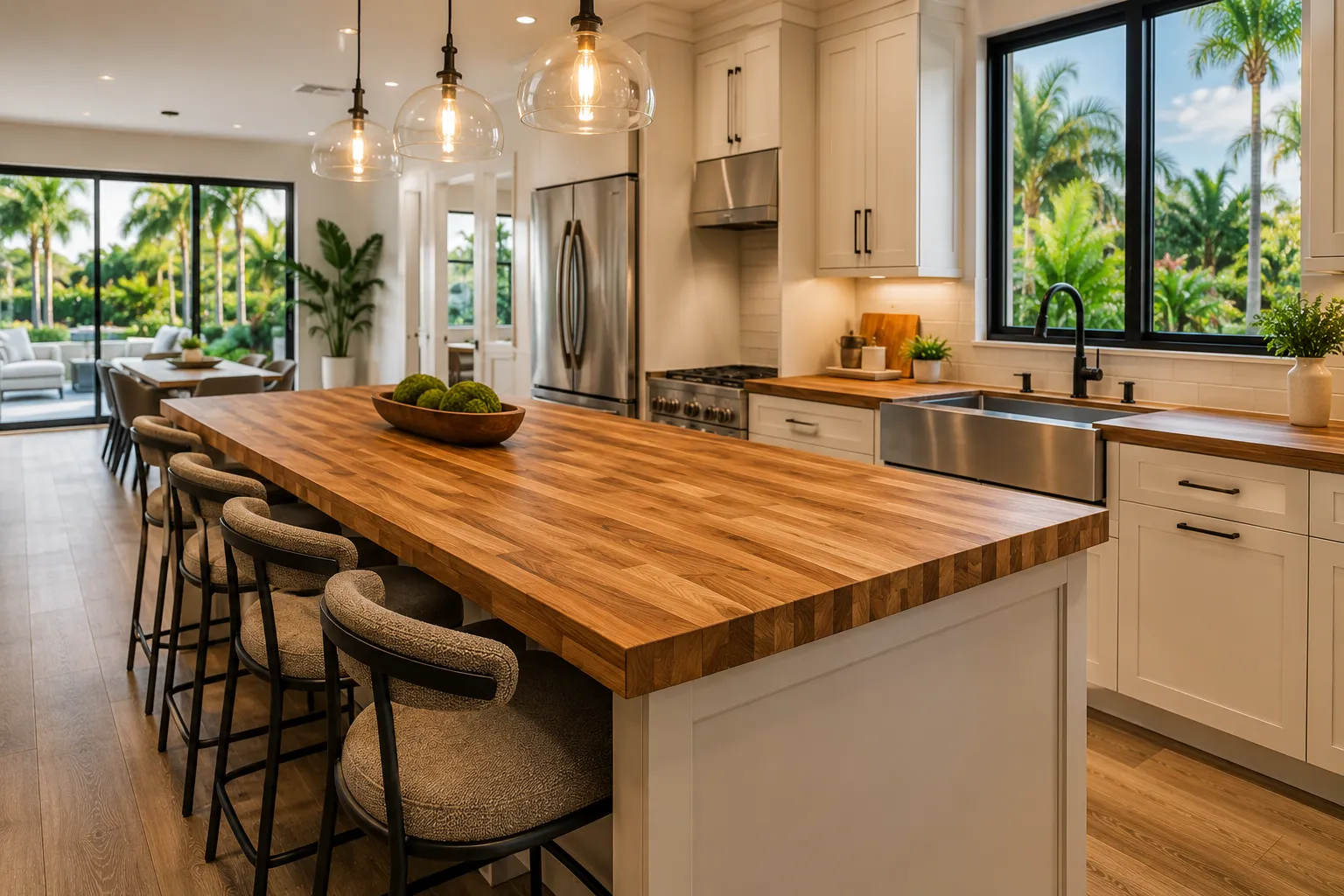 Butcher block countertops near me kitchen island in a luxury Orlando home